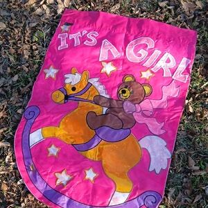 Pink It's a Girl Banner with Bear and Horse Design